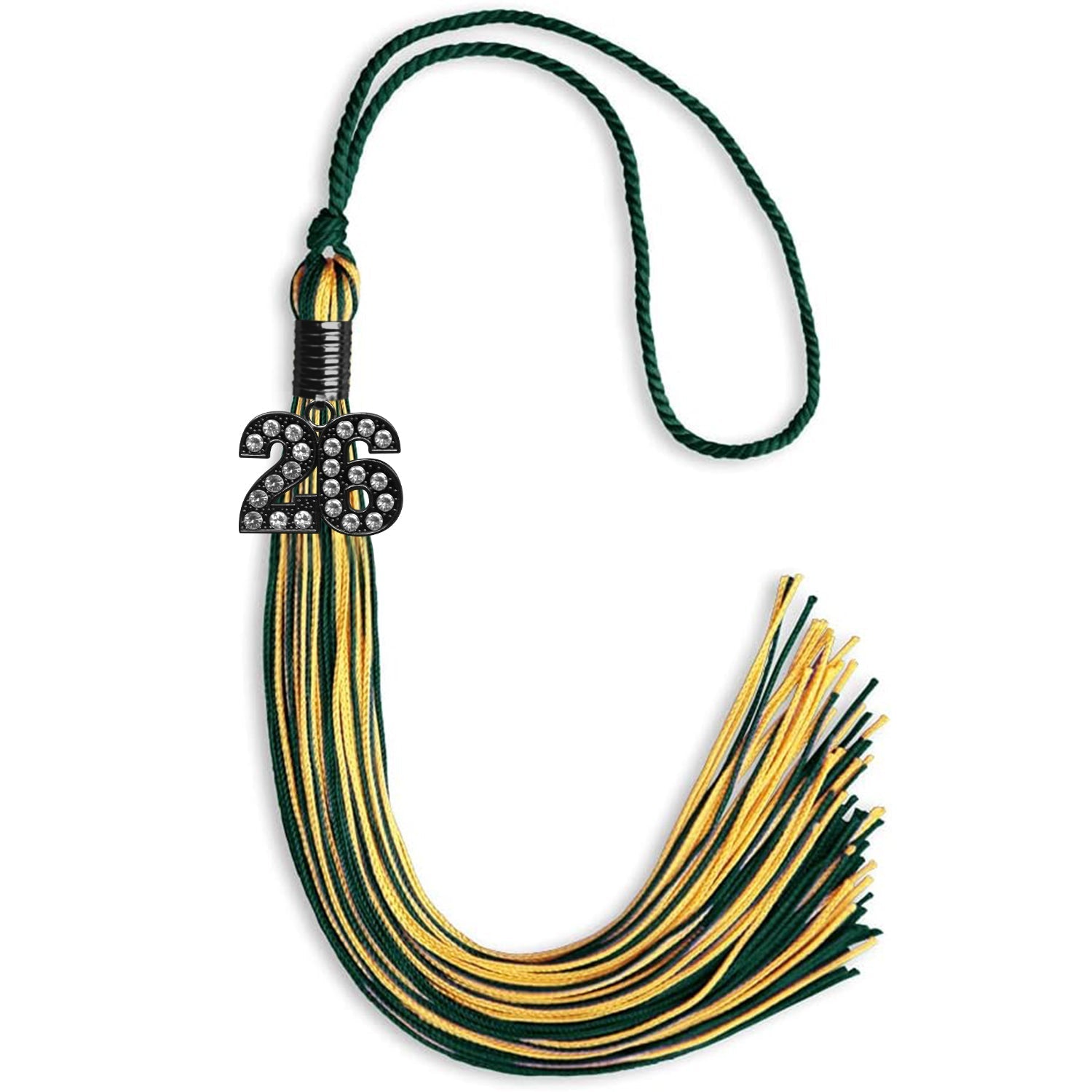 Hunter Green/Gold Mixed Color Graduation Tassel with Black Bling Charm by Wholesale Grad Supply