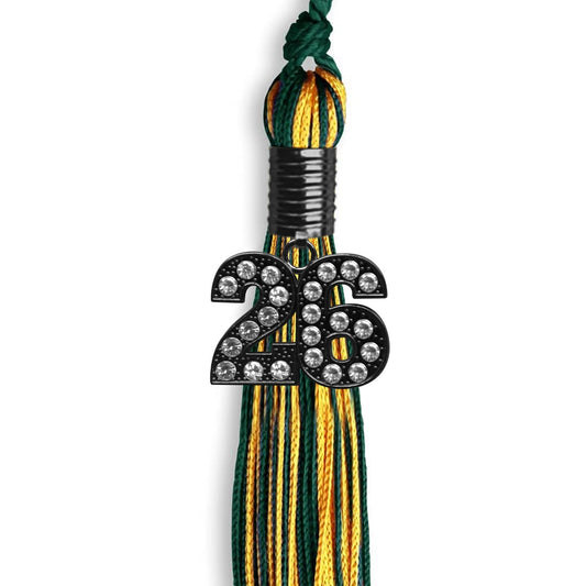 Hunter Green/Gold Mixed Color Graduation Tassel with Black Bling Charm by Wholesale Grad Supply