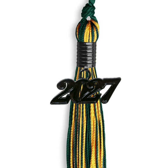 Hunter Green/Gold Mixed Color Graduation Tassel with Black Bling Charm by Wholesale Grad Supply