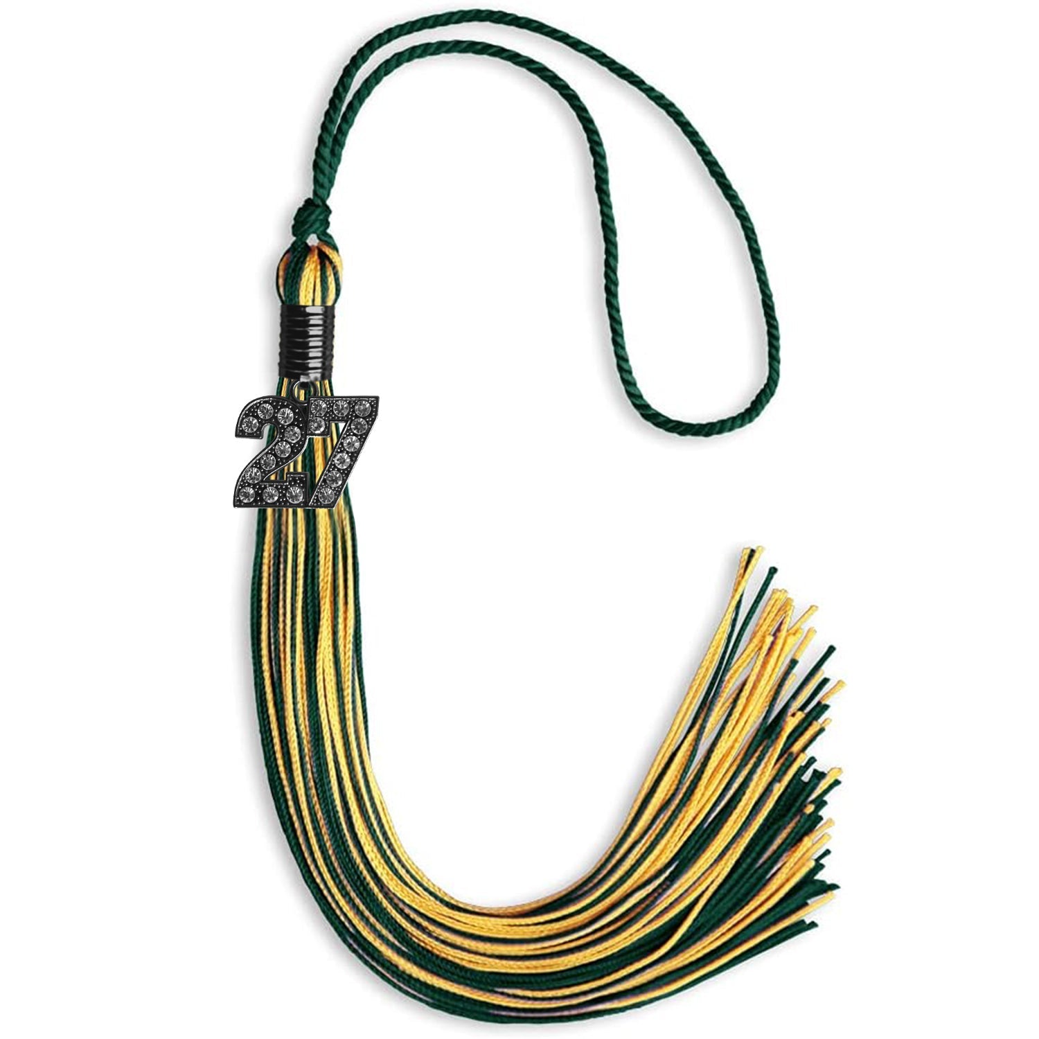 Hunter Green/Gold Mixed Color Graduation Tassel with Black Bling Charm by Wholesale Grad Supply
