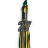 Hunter Green/Gold Mixed Color Graduation Tassel with Black Bling Charm by Wholesale Grad Supply
