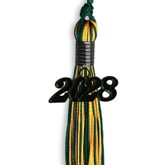 Hunter Green/Gold Mixed Color Graduation Tassel with Black Bling Charm by Wholesale Grad Supply