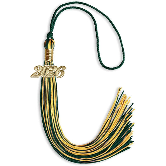 Hunter Green/Gold Mixed Color Graduation Tassel with Gold Bling Charm by Wholesale Grad Supply