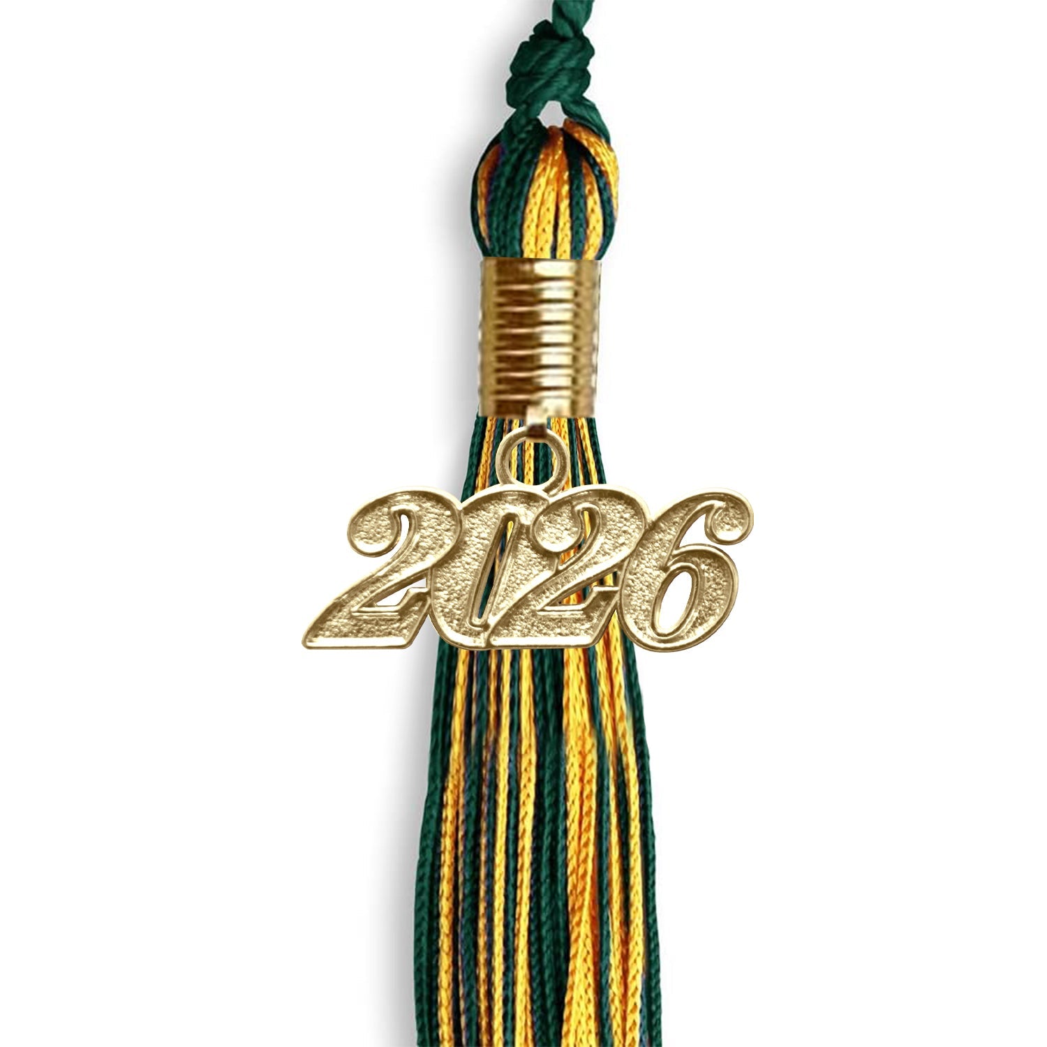 Hunter Green/Gold Mixed Color Graduation Tassel with Gold Bling Charm by Wholesale Grad Supply