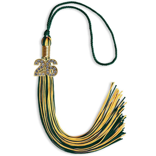 Hunter Green/Gold Mixed Color Graduation Tassel with Gold Bling Charm by Wholesale Grad Supply