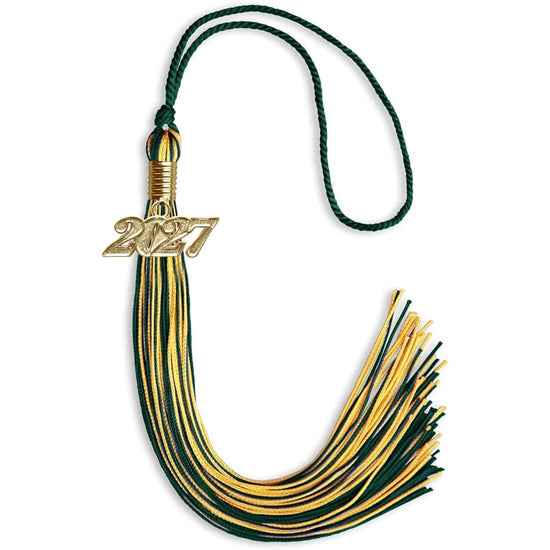 Hunter Green/Gold Mixed Color Graduation Tassel with Gold Bling Charm by Wholesale Grad Supply