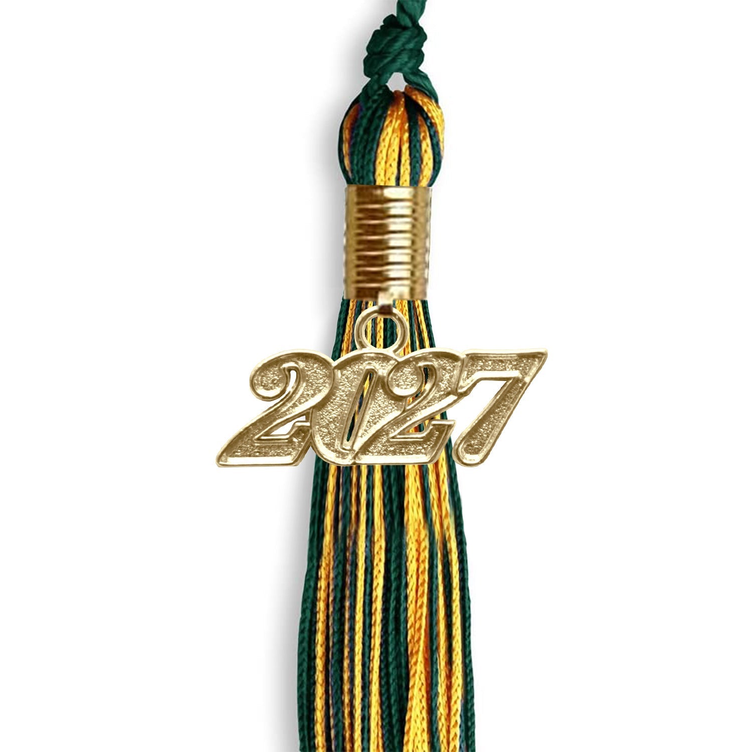 Hunter Green/Gold Mixed Color Graduation Tassel with Gold Bling Charm by Wholesale Grad Supply