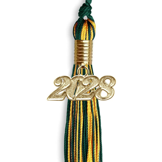 Hunter Green/Gold Mixed Color Graduation Tassel with Gold Bling Charm by Wholesale Grad Supply