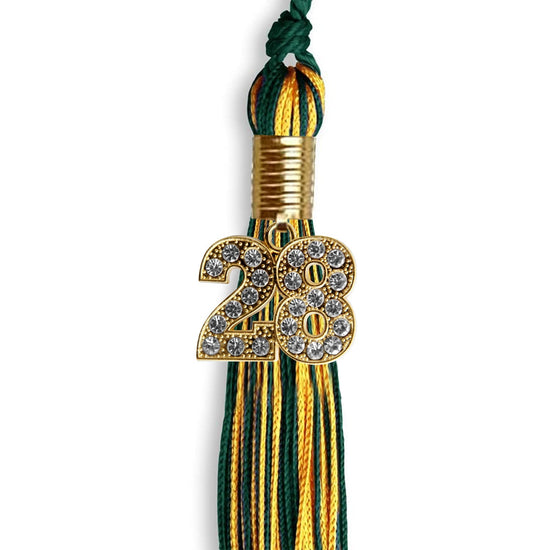 Hunter Green/Gold Mixed Color Graduation Tassel with Gold Bling Charm by Wholesale Grad Supply