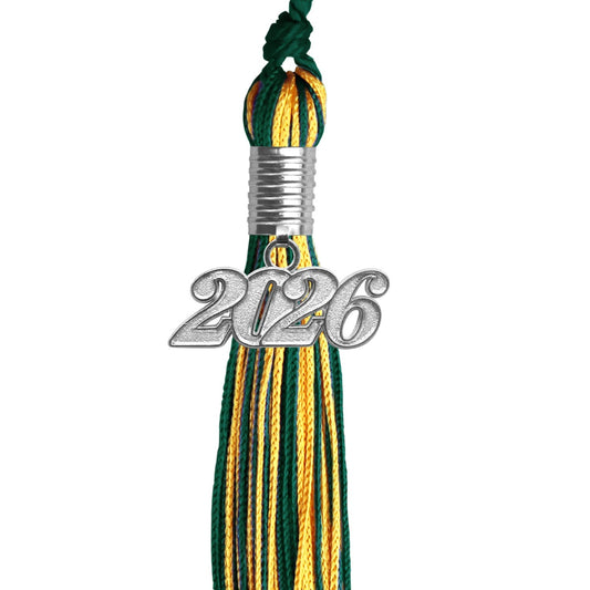 Hunter Green/Gold Mixed Color Graduation Tassel with Silver Bling Charm by Wholesale Grad Supply