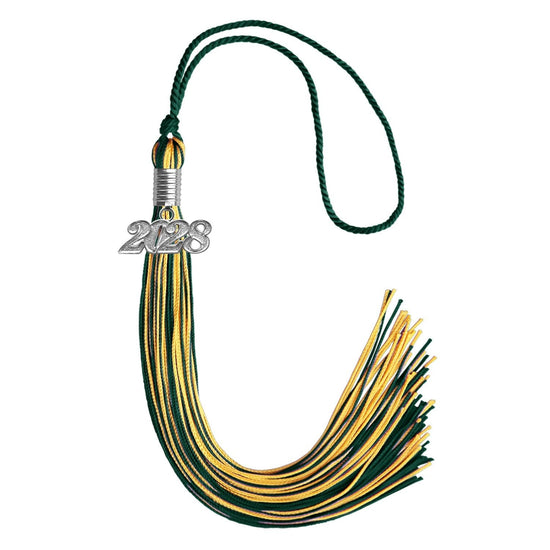 Hunter Green/Gold Mixed Color Graduation Tassel with Silver Bling Charm by Wholesale Grad Supply