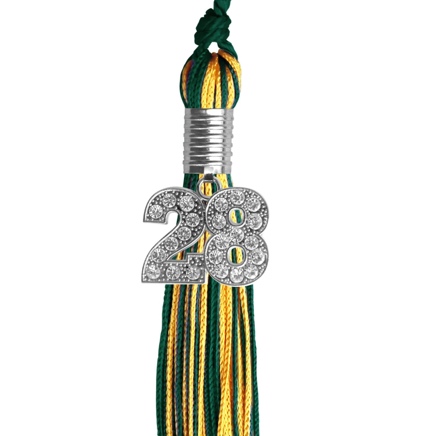 Hunter Green/Gold Mixed Color Graduation Tassel with Silver Bling Charm by Wholesale Grad Supply