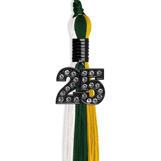 Hunter Green/Gold/White Graduation Tassel with Black Bling Charm by Wholesale Grad Supply
