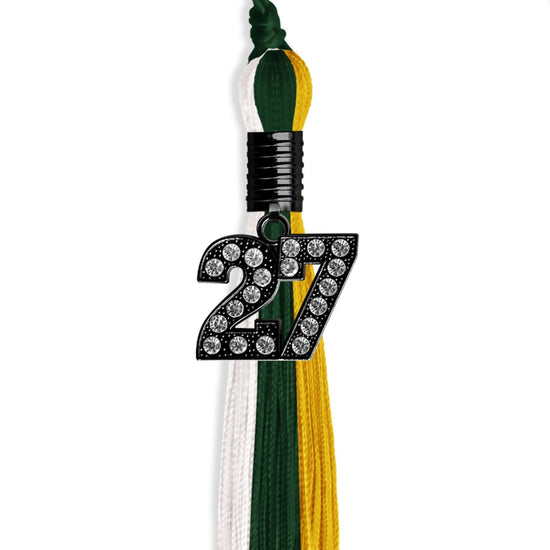 Hunter Green/Gold/White Graduation Tassel with Black Bling Charm by Wholesale Grad Supply