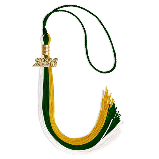 Hunter Green/Gold/White Graduation Tassel with Gold Bling Charm by Wholesale Grad Supply