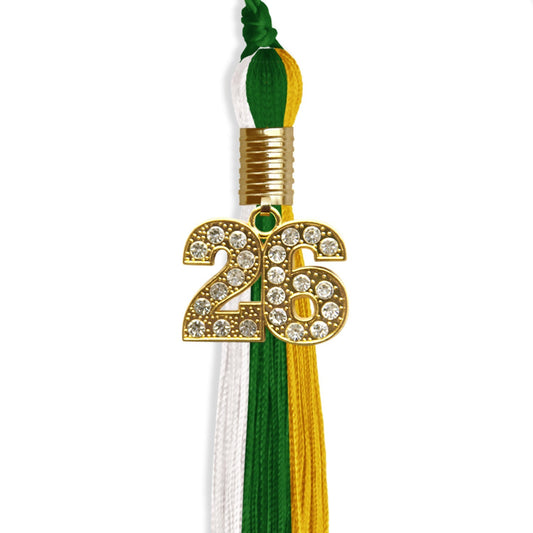 Hunter Green/Gold/White Graduation Tassel with Gold Bling Charm by Wholesale Grad Supply