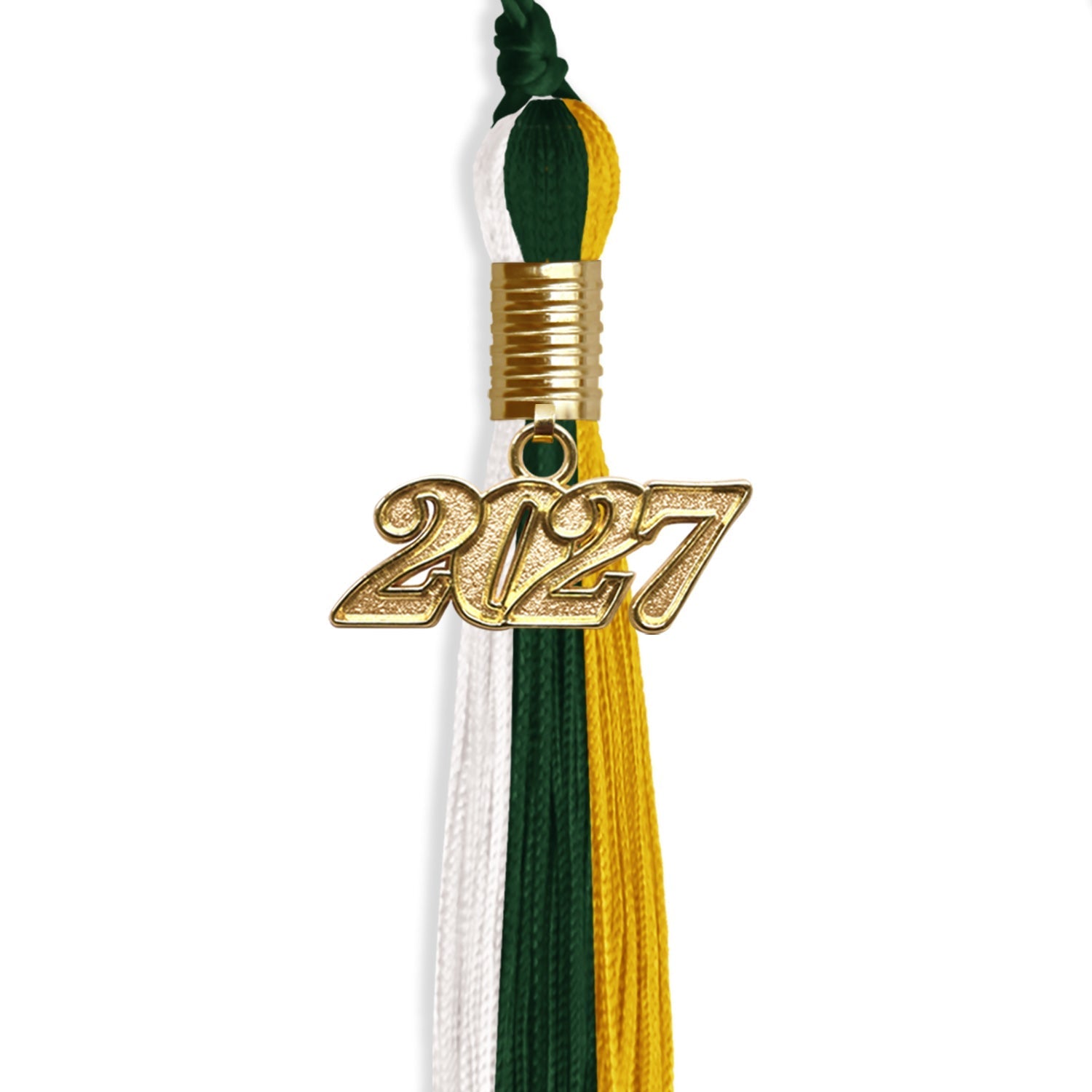 Hunter Green/Gold/White Graduation Tassel with Gold Bling Charm by Wholesale Grad Supply