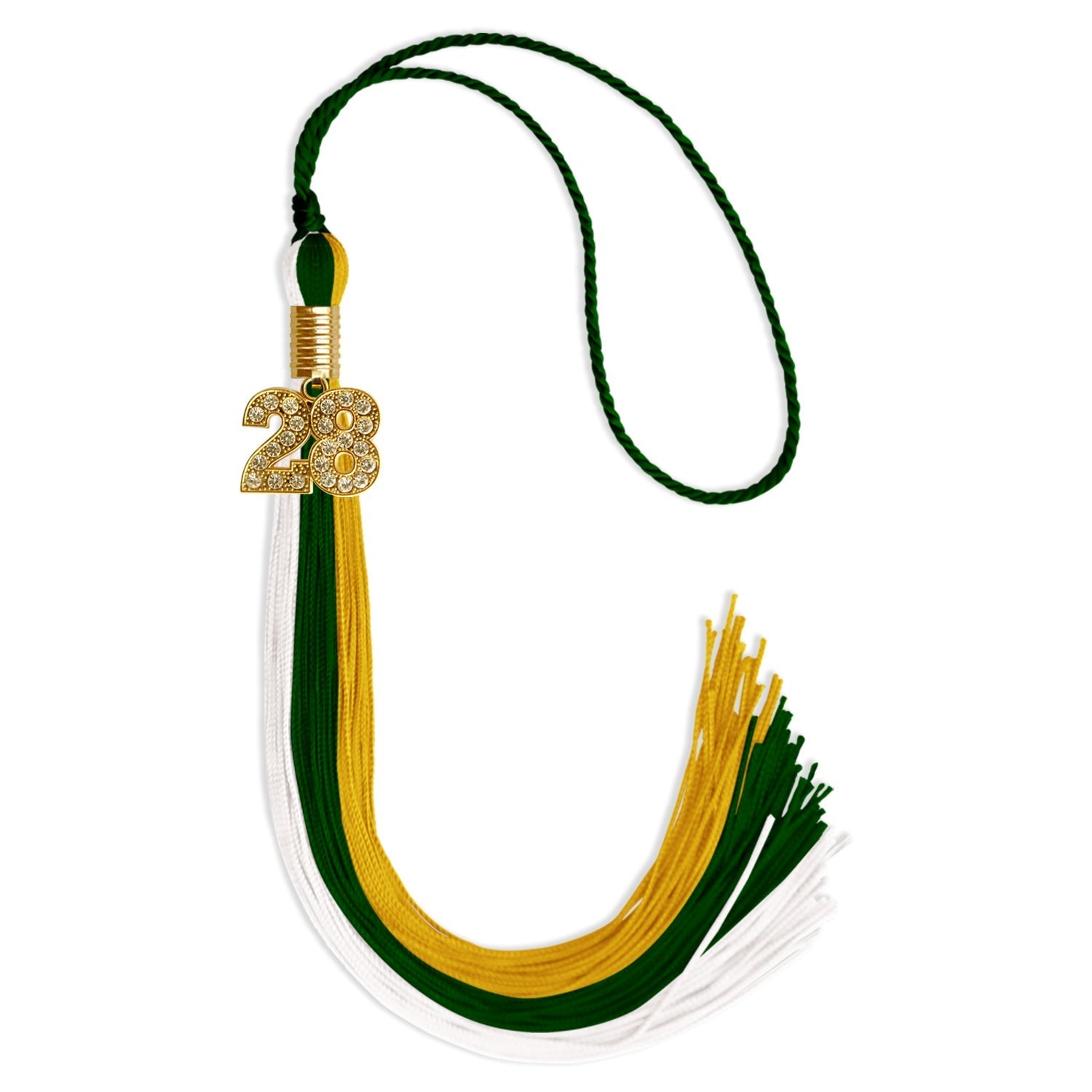 Hunter Green/Gold/White Graduation Tassel with Gold Bling Charm by Wholesale Grad Supply
