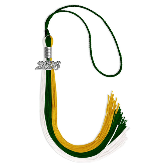 Hunter Green/Gold/White Graduation Tassel with Silver Bling Charm by Wholesale Grad Supply