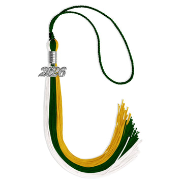 Hunter Green/Gold/White Graduation Tassel with Silver Bling Charm by Wholesale Grad Supply