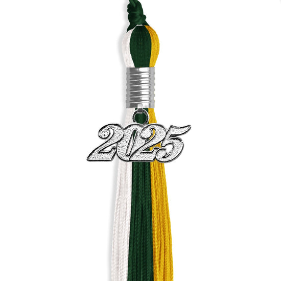Hunter Green/Gold/White Graduation Tassel with Silver Bling Charm by Wholesale Grad Supply