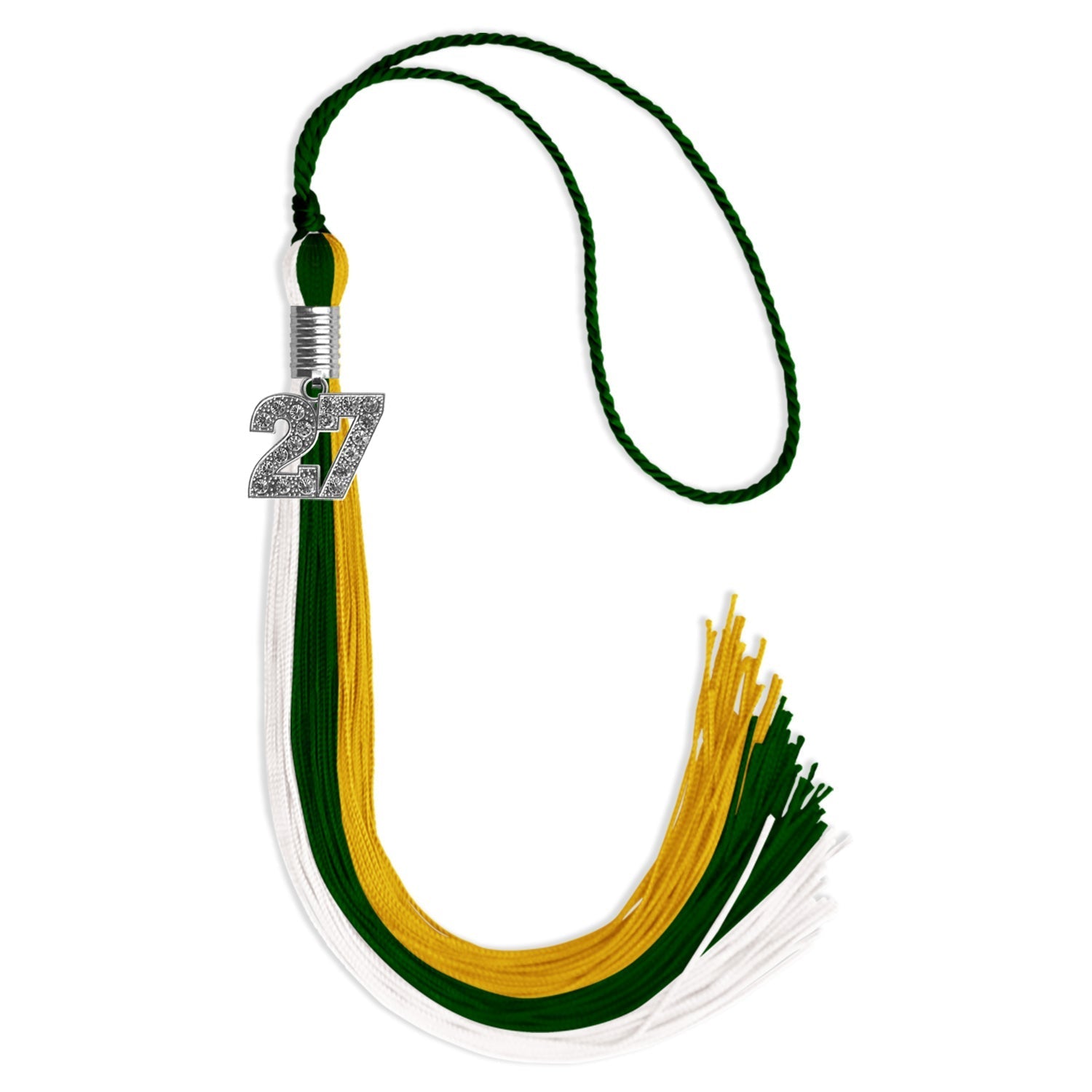 Hunter Green/Gold/White Graduation Tassel with Silver Bling Charm by Wholesale Grad Supply