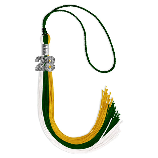 Hunter Green/Gold/White Graduation Tassel with Silver Bling Charm by Wholesale Grad Supply