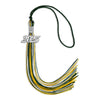 Hunter Green/Gold/White Mixed Color Graduation Tassel with Silver Bling Charm by Wholesale Grad Supply