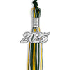Hunter Green/Gold/White Mixed Color Graduation Tassel with Silver Bling Charm by Wholesale Grad Supply