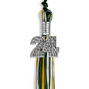 Hunter Green/Gold/White Mixed Color Graduation Tassel with Silver Bling Charm by Wholesale Grad Supply