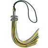 Hunter Green/Gold/White Mixed Color Graduation Tassel with Silver Bling Charm by Wholesale Grad Supply
