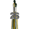 Hunter Green/Gold/White Mixed Color Graduation Tassel with Silver Bling Charm by Wholesale Grad Supply