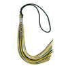 Hunter Green/Gold/White Mixed Color Graduation Tassel with Silver Stacked Date Drop by Wholesale Grad Supply