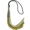 Hunter Green/Gold/White Mixed Color Graduation Tassel with Silver Stacked Date Drop by Wholesale Grad Supply