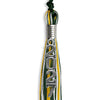 Hunter Green/Gold/White Mixed Color Graduation Tassel with Silver Stacked Date Drop by Wholesale Grad Supply