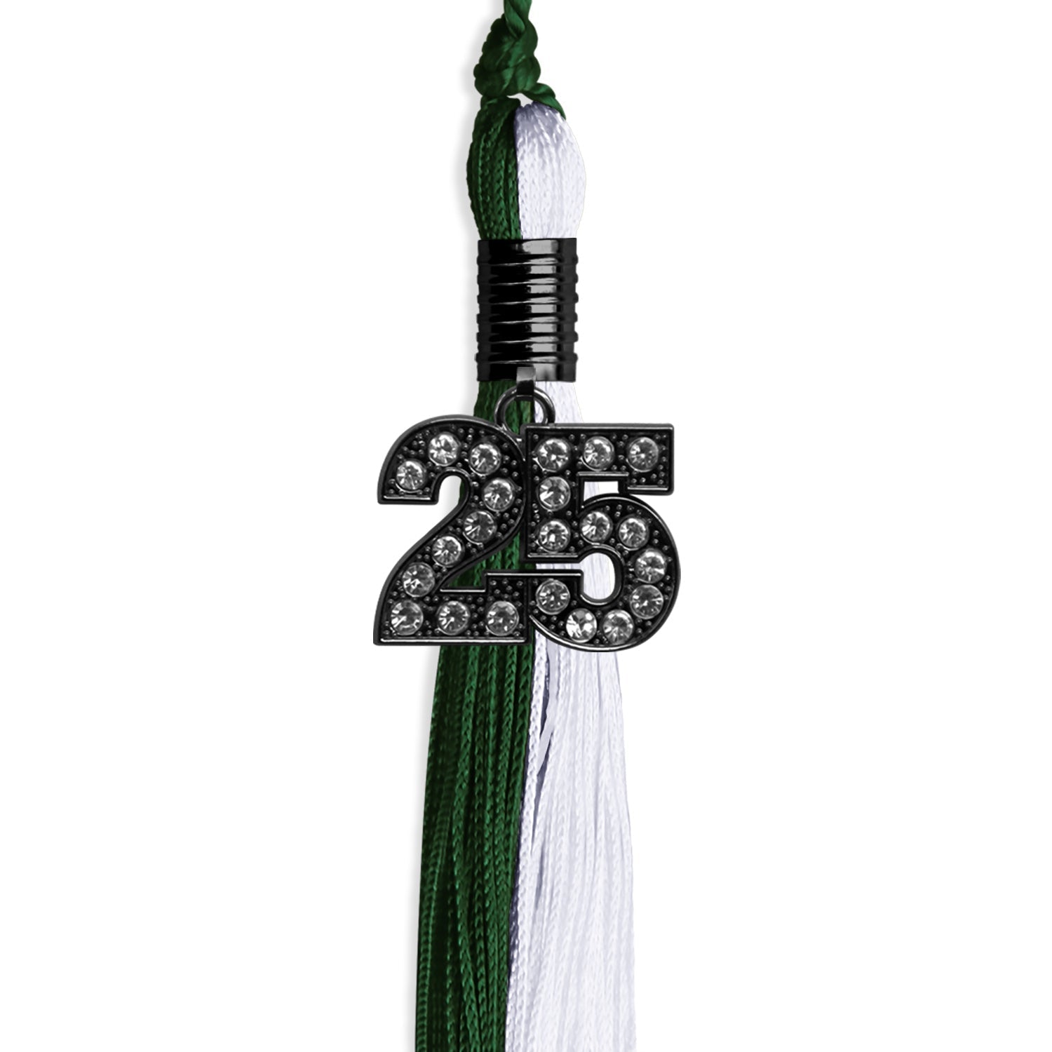 Hunter Green/White Graduation Tassel with Black Bling Charm by Wholesale Grad Supply