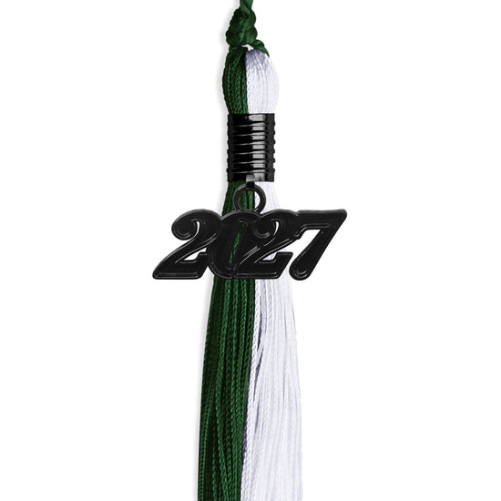 Hunter Green/White Graduation Tassel with Black Bling Charm by Wholesale Grad Supply