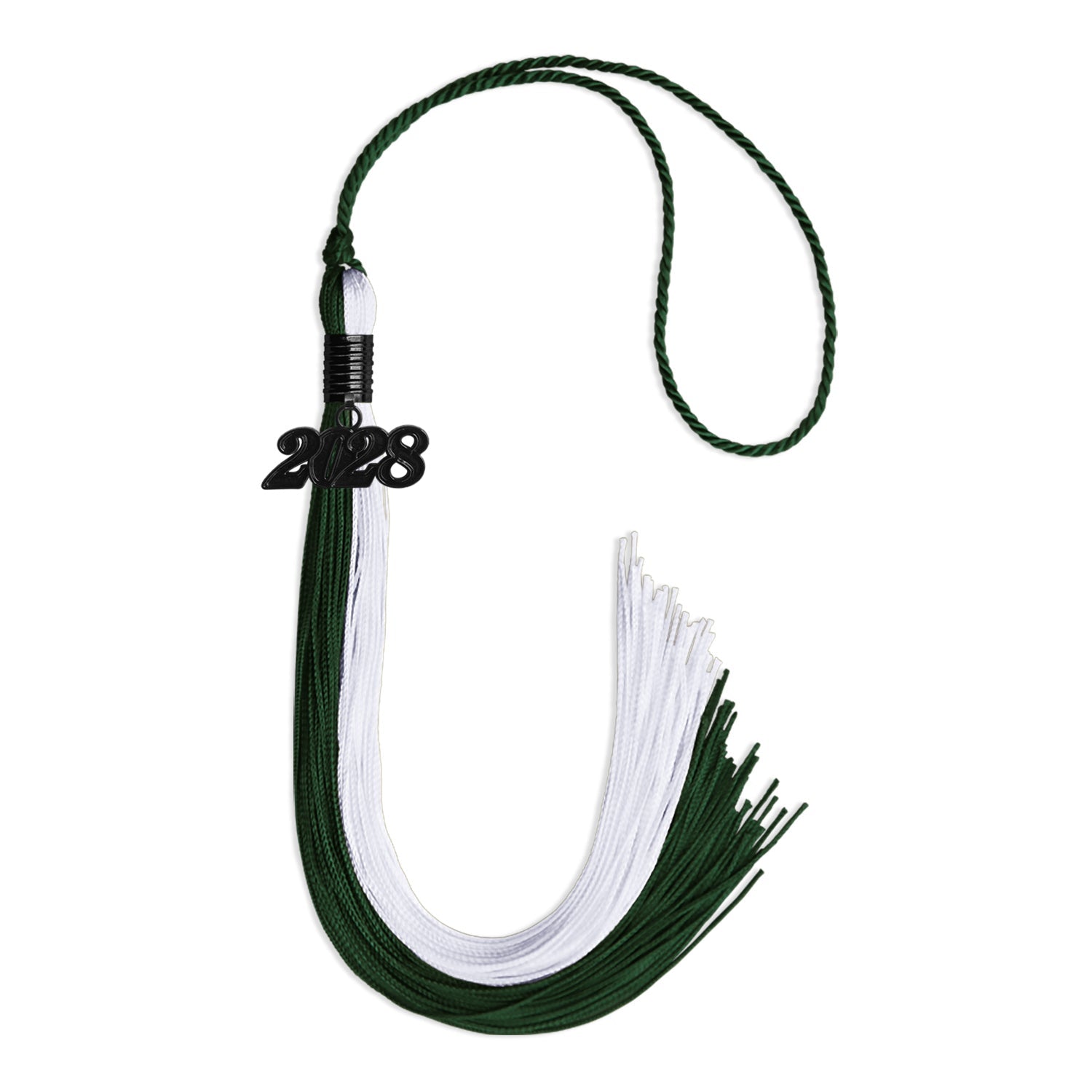 Hunter Green/White Graduation Tassel with Black Bling Charm by Wholesale Grad Supply