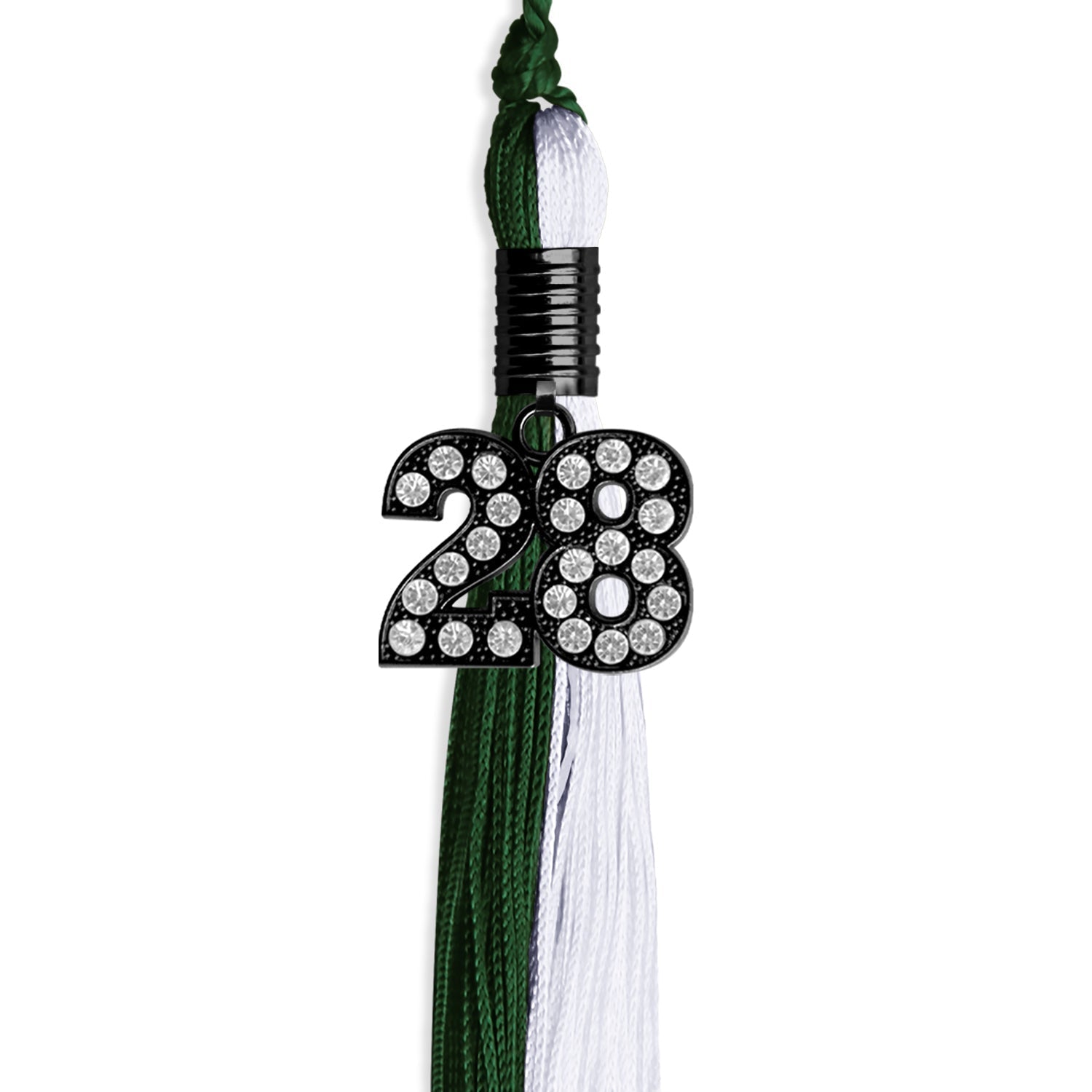 Hunter Green/White Graduation Tassel with Black Bling Charm by Wholesale Grad Supply