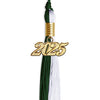 Hunter Green/White Graduation Tassel with Gold Bling Charm by Wholesale Grad Supply