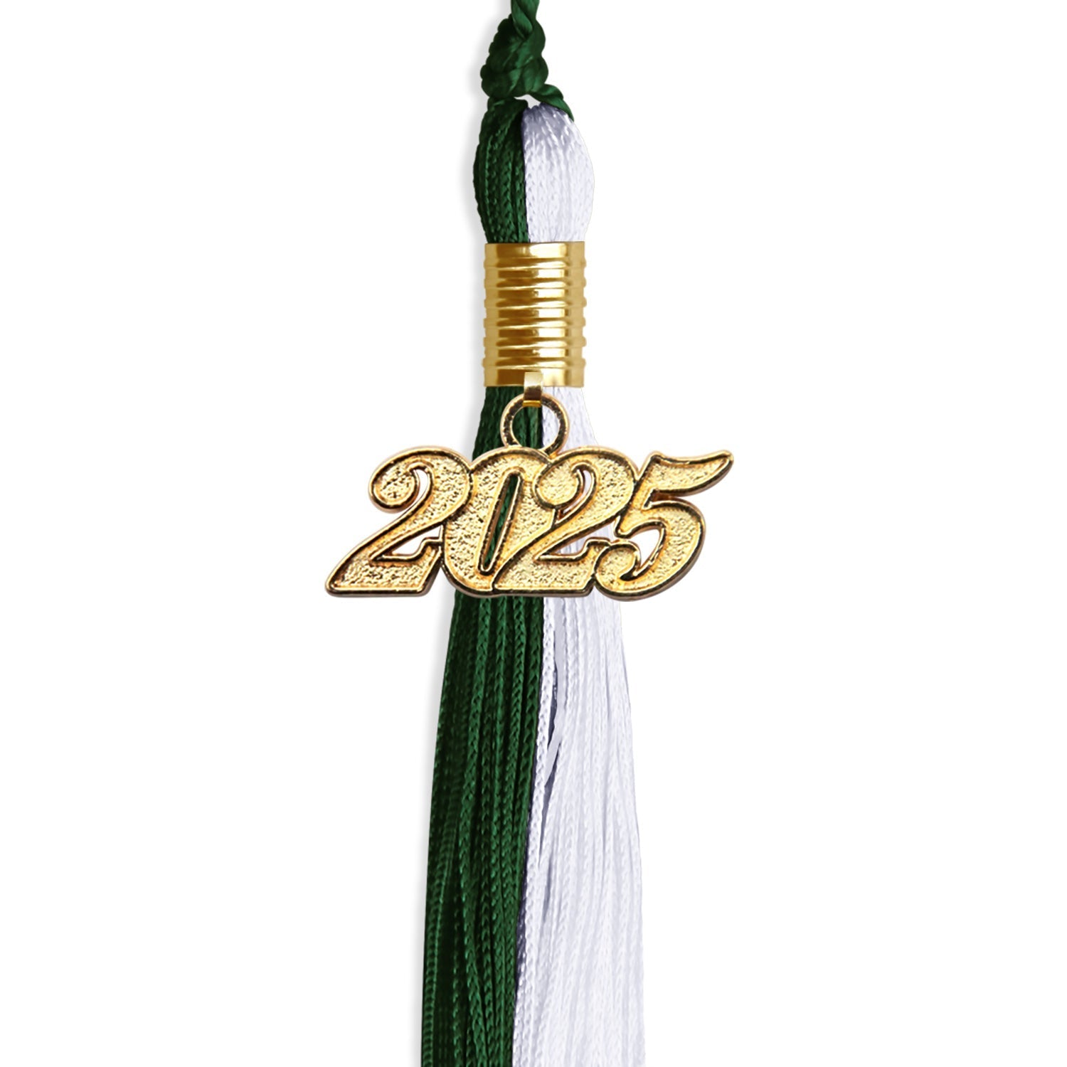 Hunter Green/White Graduation Tassel with Gold Bling Charm by Wholesale Grad Supply