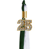 Hunter Green/White Graduation Tassel with Gold Bling Charm by Wholesale Grad Supply