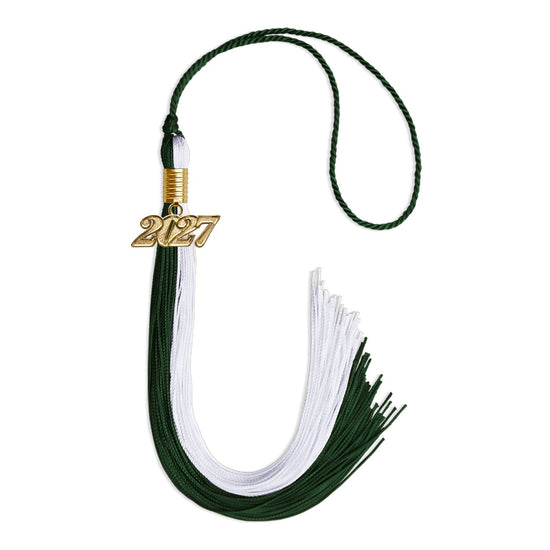 Hunter Green/White Graduation Tassel with Gold Bling Charm by Wholesale Grad Supply