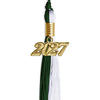 Hunter Green/White Graduation Tassel with Gold Bling Charm by Wholesale Grad Supply