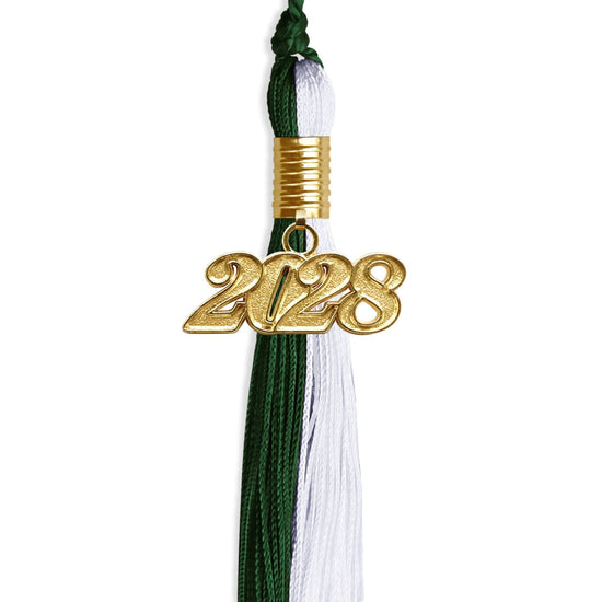 Hunter Green/White Graduation Tassel with Gold Bling Charm by Wholesale Grad Supply