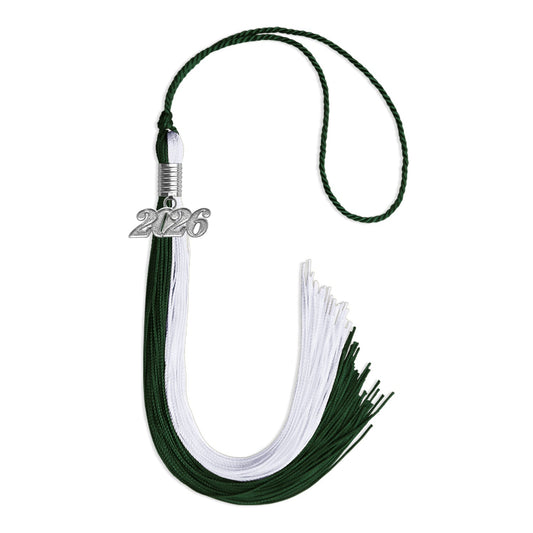 Hunter Green/White Graduation Tassel with Silver Bling Charm by Wholesale Grad Supply