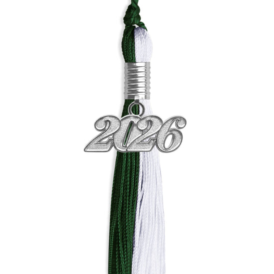 Hunter Green/White Graduation Tassel with Silver Bling Charm by Wholesale Grad Supply
