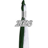 Hunter Green/White Graduation Tassel with Silver Bling Charm by Wholesale Grad Supply