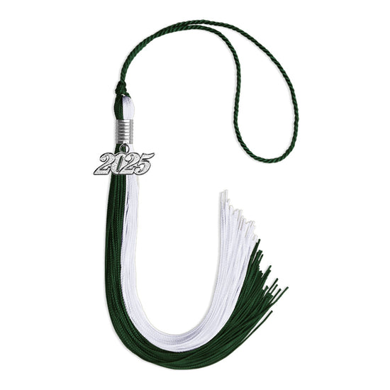 Hunter Green/White Graduation Tassel with Silver Bling Charm by Wholesale Grad Supply