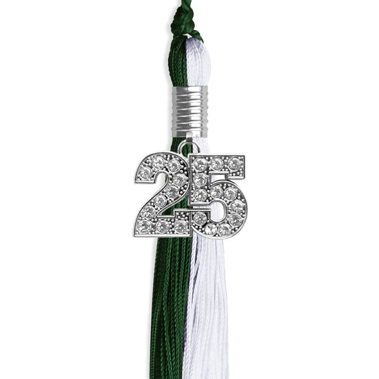 Hunter Green/White Graduation Tassel with Silver Bling Charm by Wholesale Grad Supply